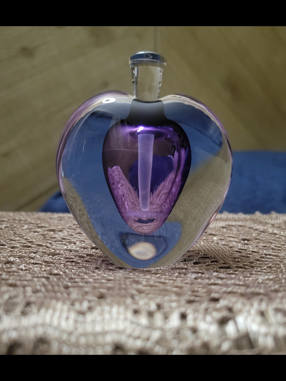 Vintage Signed Zellique Studios Purple Lavender Heart Glass Perfume Bottle